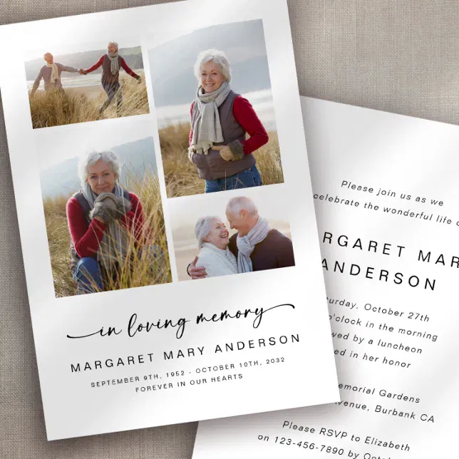 Modern Minimalist Funeral invites - Some families prefer a clean, understated look—often with black-and-white layouts and simple fonts. These work well for memorials held in contemporary venues or non-traditional settings.