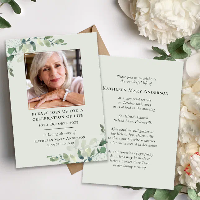 Floral and Soft Watercolor Funeral Invites - These designs feel gentle and warm, ideal for celebration of life gatherings or services honoring someone with a sweet, graceful personality.
